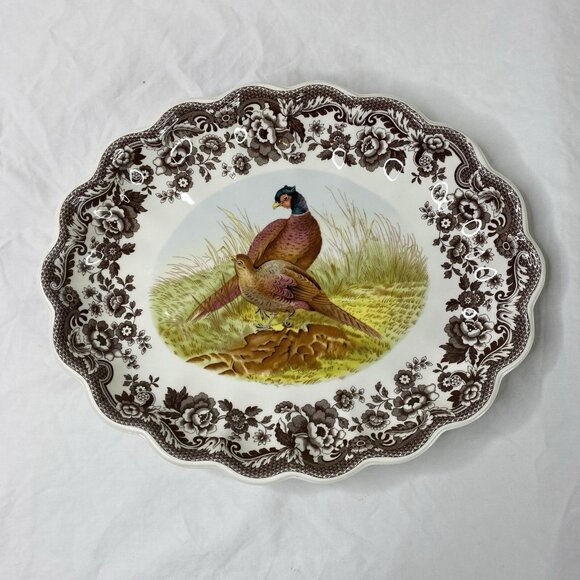 Spode Woodland Pheasant Fluted Serving Platter Dish Oval 14.5" Discontinued - Picture 1 of 7